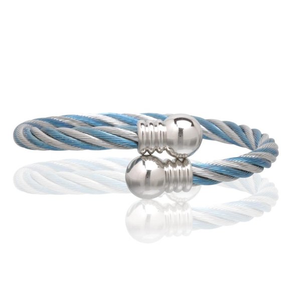 Silver Blue Magnetic Traditional Ball Bracelet Energy Cuff Bangle - Picture 1 of 1